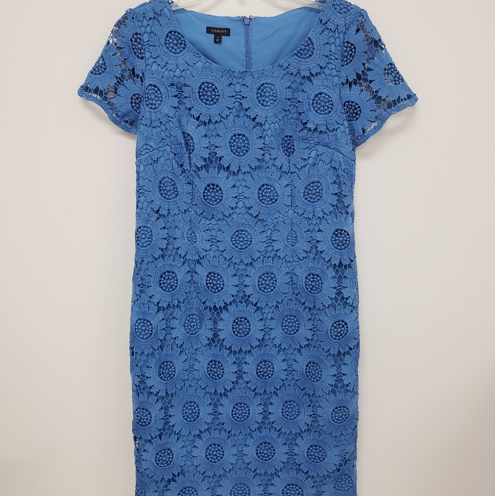 Talbots Blue Sunflower Lace Dress
